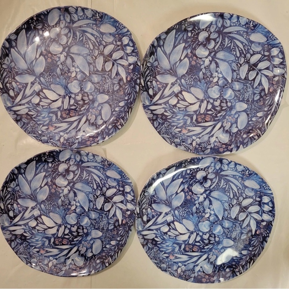 Artonomo Creatives 4pk Side Salad Melamine Plates Blue 8in Vibrant Plants Nature